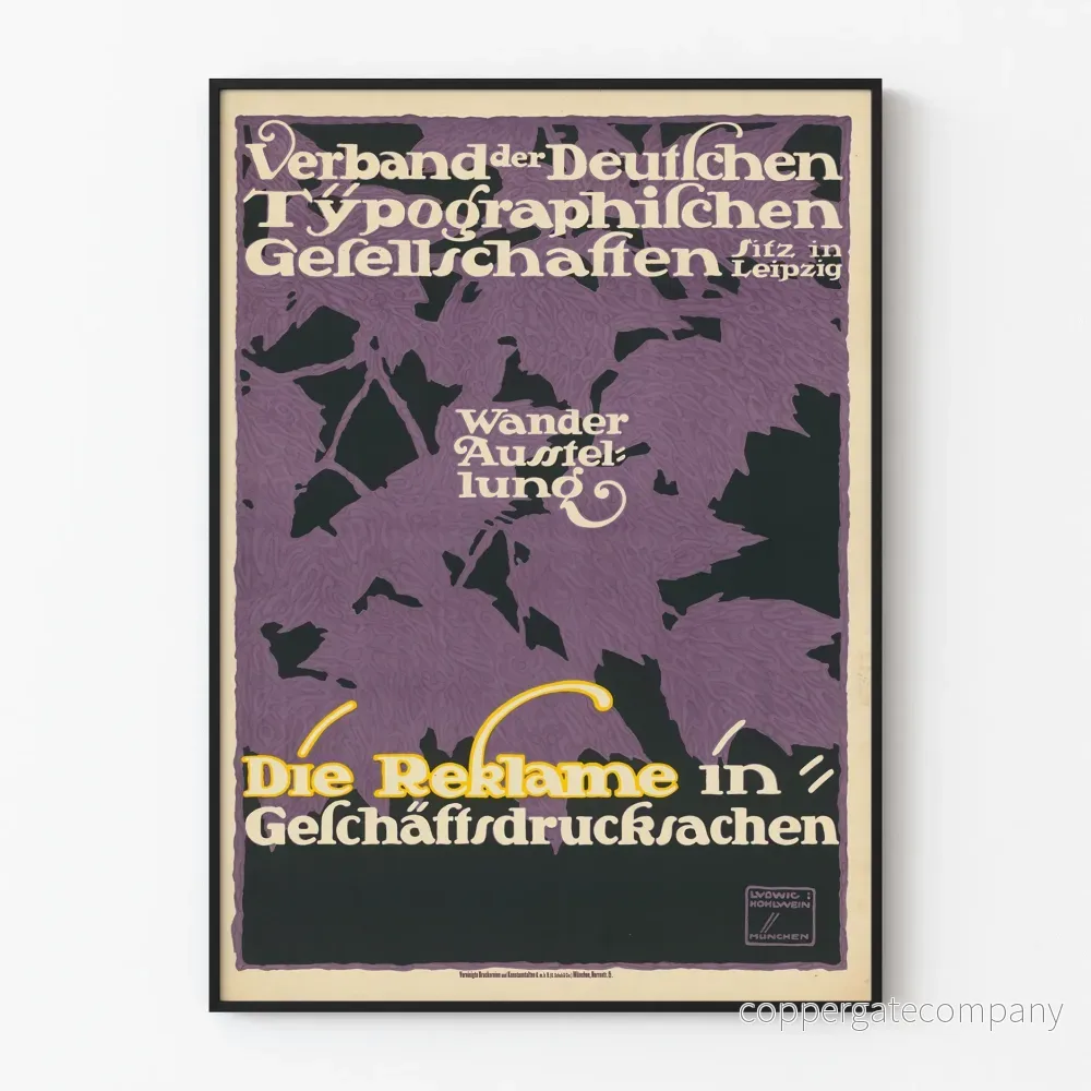 Tysk vintage poster Art Nouveau väggdekoration typografi