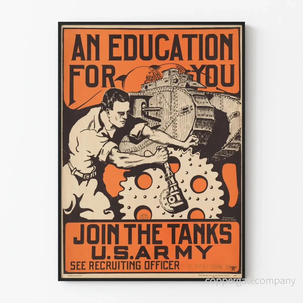 Vintage Rekryteringsposter för U.S. Army-tankar