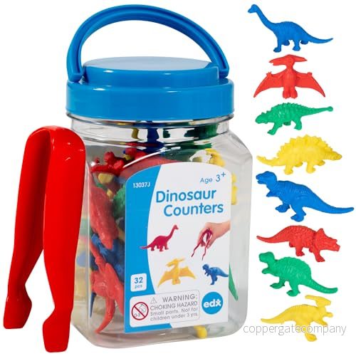 Edx 13037 dinosaurieteckare, minidos, för räkning, färger, sortering och paljetter, matematikmanipulativ 4713057202988