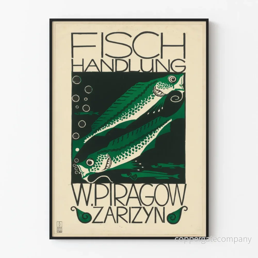 Vintage affisch för väggdekoration med gröna fiskar på svart bakgrund