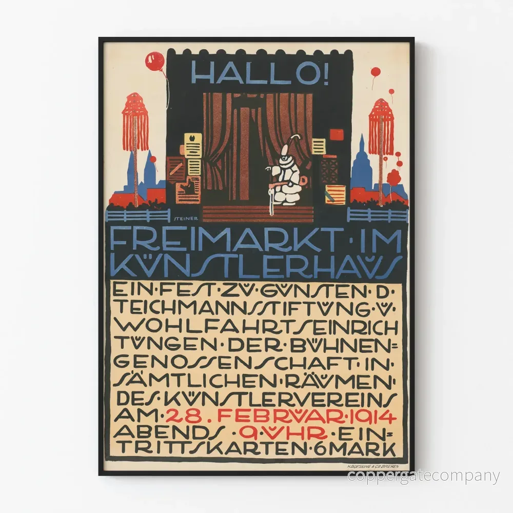 Vintageposter Freimarkt i Konstnärshuset 1914 väggdekoration