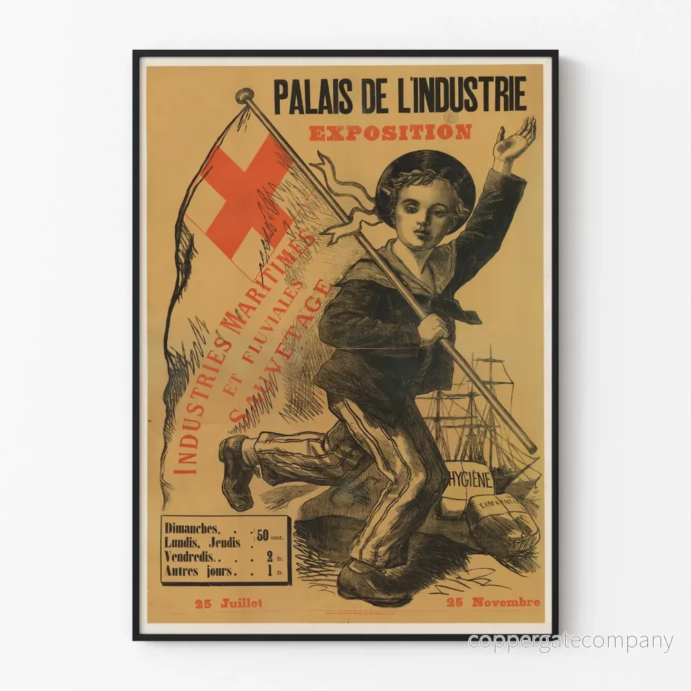 Vintageposter av Palais de l'Industrie - Utställning för Maritim och Fluvial Industri 1888