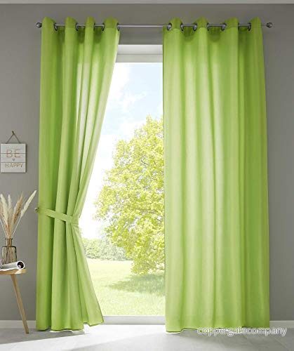 2 pack draperier sjal Ösen »Berlin« HxB 225 x 140 cm äppelgrön iögonfallande mikrosatin ljusgenomsläpplig Uni Matt, 20405N2 4041984851062