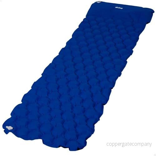 AKTIVE Hopfällbar luftmatta, 185 x 57 cm, blå, tillverkad av nylon och TPU, transportväska, 2 luftkammare, enkel uppblåsbar madrass, campingtillbehör (63080) 8412842630802