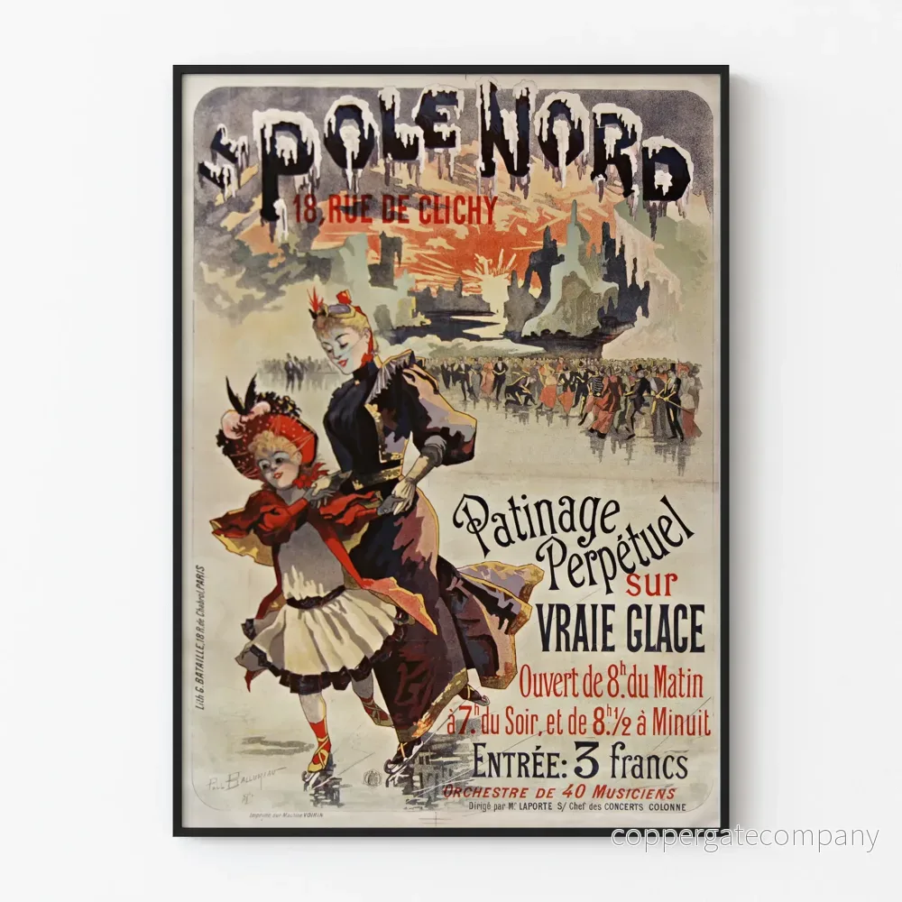 Vintageposter med evig skridskoåkning på äkta is - Nordpolen Paris