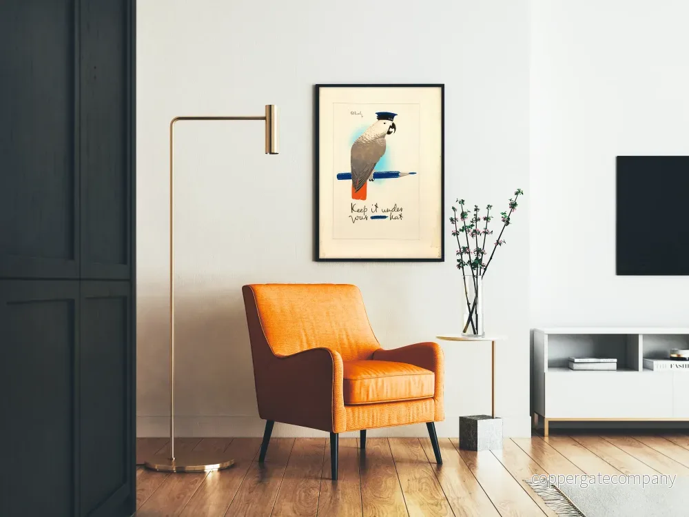 Vintageposter med papegojmönster och marin keps Keep It Under Your Hat - Bild 2