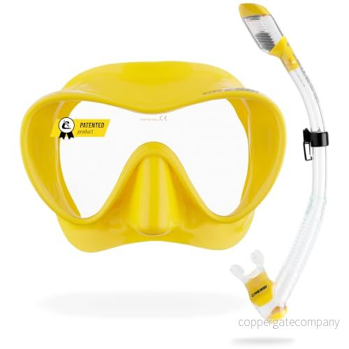 CRESSI Unisex vuxen klar/gul kombination set ramlös F1 mask snorkel torr för dykning och snorkling, gul, en storlek 8022983256481