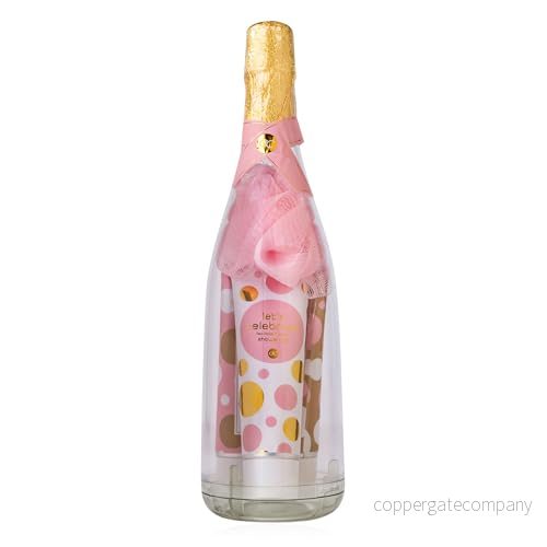 accentra LÅT OSS FIRA presentset i en återanvändbar presentförpackning (flaska champagnelook) för avkoppling kvinnor på födelsedagar eller jul. 4 delat wellness present och vårdset 4015953713002