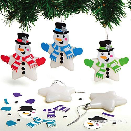 Baker Ross AX514 Snögubbe stjärnkulor, 6 stycken, gör det själv julgranskulor, snögubbe, dekoration, barnkonst och hantverk, sorterade 5051174111172