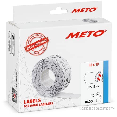 Meto etiketter för handetiketter (32x19 mm, 2 rader, 10 000 stycken, vit, permanent vidhäftande, METO, Contact, Sato, Avery, Tovel, Samark etc.) 4059732203834