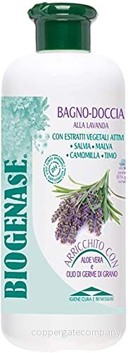 Biogenase Lavendelduschgel Naturlig kroppstvätt berikad med aloe vera och vetegrodsextrakt fuktgivande avslappnande badgel för känslig hud fri från grymhet parabener 500 ml 8004367037114
