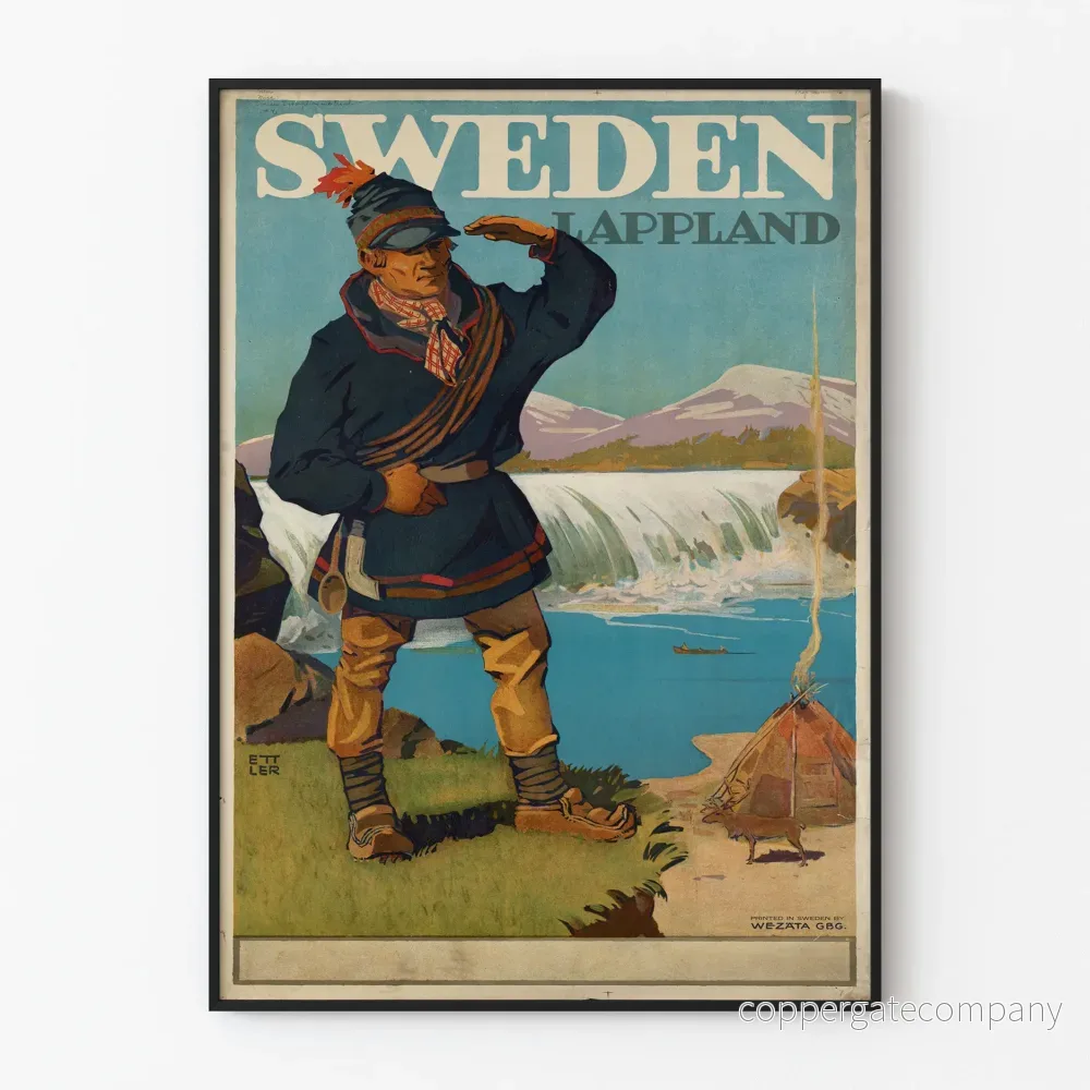 Vintage dekorativ poster från Sverige Lappland – Landskap och samisk kultur