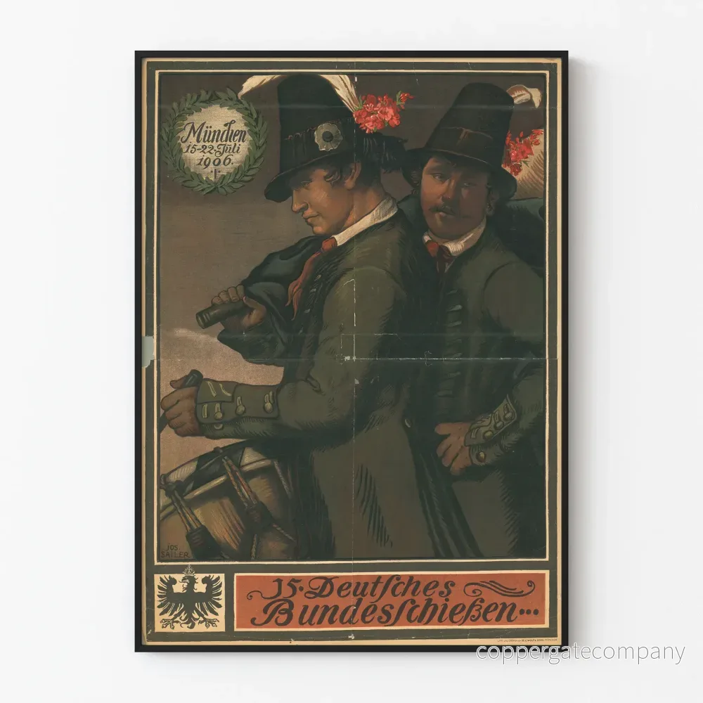 Vintageaffisch för 15:e Deutsches Bundesschießen München 1906
