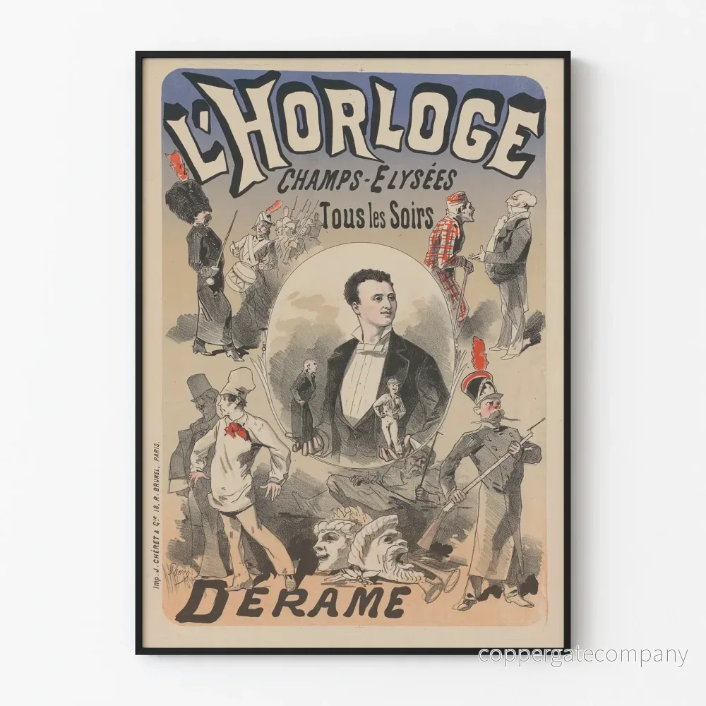 Vintageposter L'Horloge Déramé - Väggdekoration teater Paris