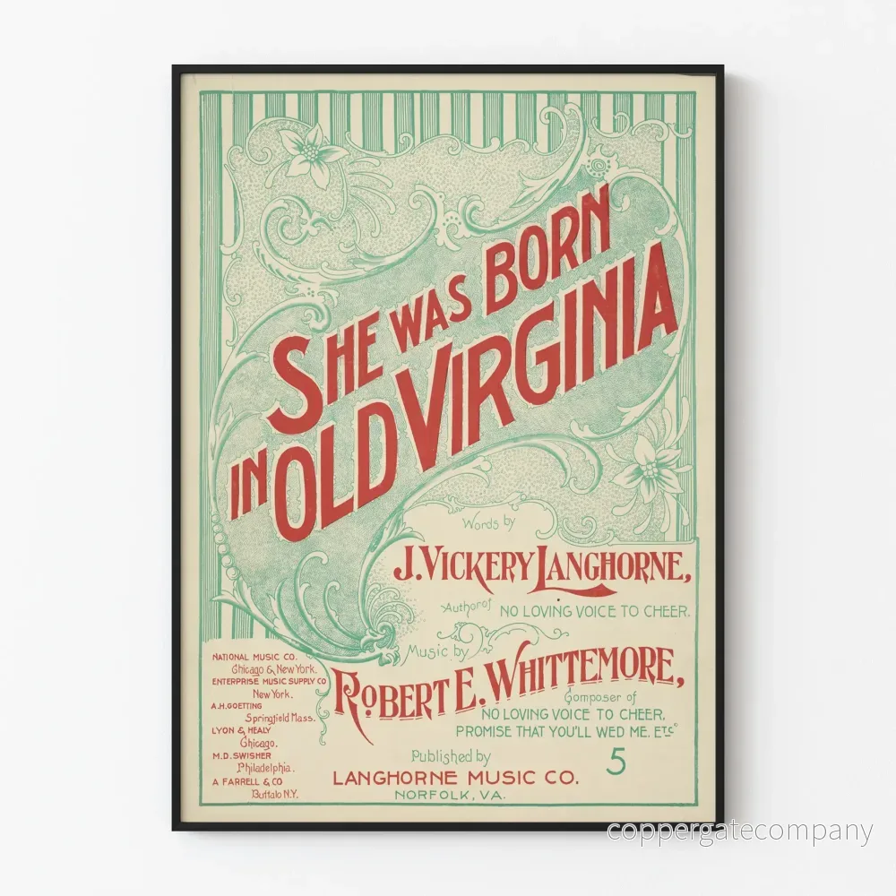 Vintageposter She Was Born in Old Virginia för väggdekoration