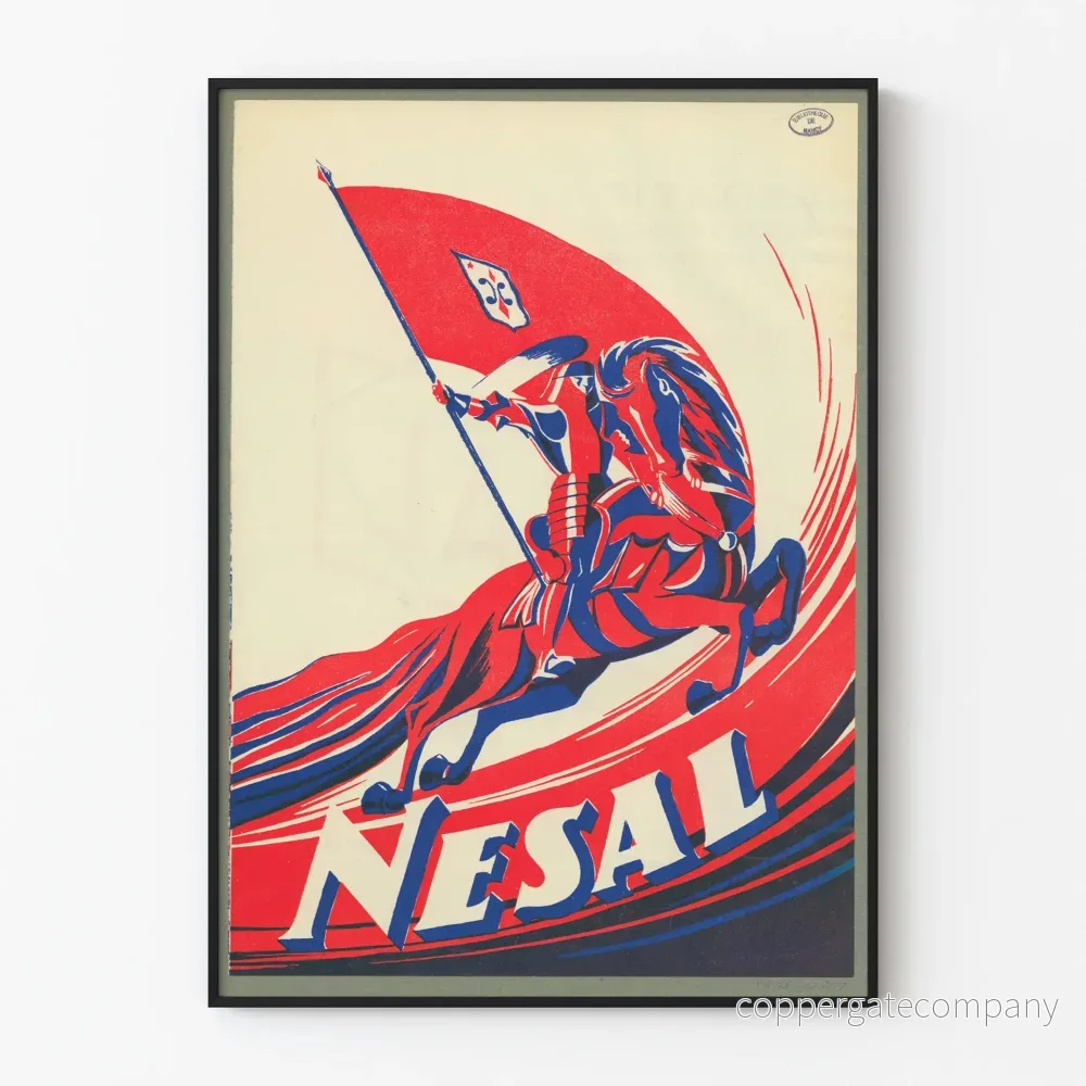 Vintageposter med röda och blå riddare NESAL väggdekoration