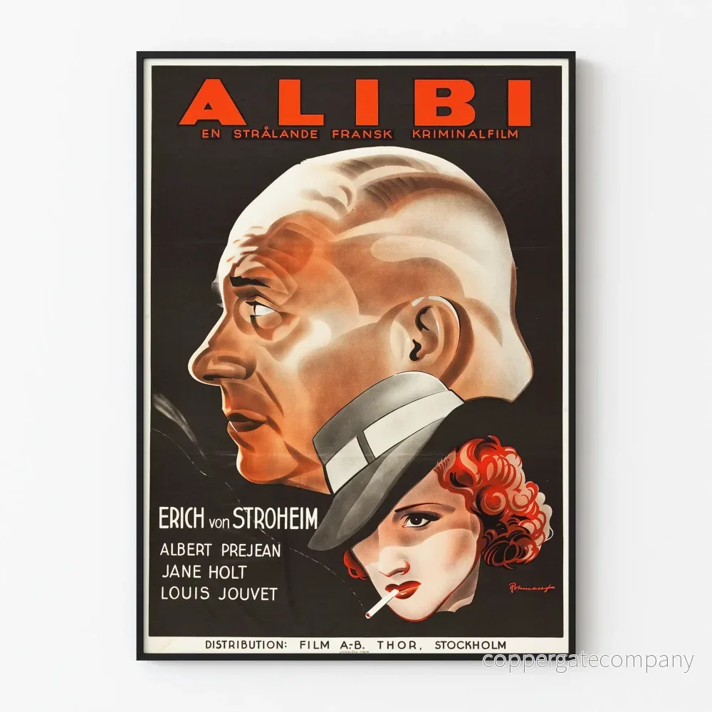Vintage filmaffisch för fransk kriminalfilm Alibi