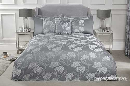 Emma Barclay Blossom utsmyckat jacquard täckeset sängkläder bäddset i silver enkel 5050238082922