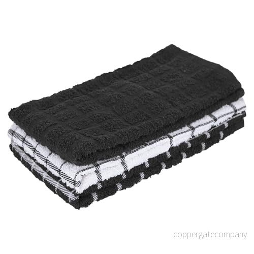 100% bomull frotté kökshanddukar, mycket absorberande 3 pack, 63 cm x 38 cm, svart ritz 72894824147