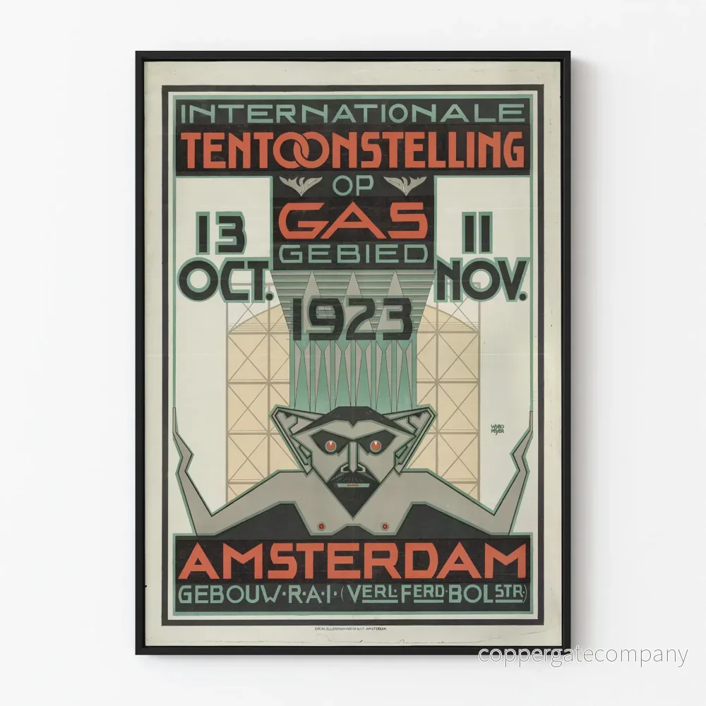 Vintageaffisch för internationell utställning om gas 1923 Amsterdam