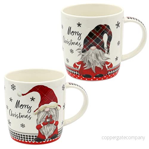 Dekohelden24 Julkoppar i porslin god jul tomte som uppsättning av 2, L/B/H 8 x 12 10 cm, kapacitet 340 ml. 4250905179493