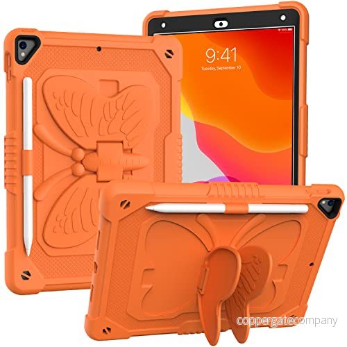 Fodral för iPad 10,2 tum 2021/2020/2019 med axelrem, robust stötsäkert skyddsfodral fjärilshållare 9/8/7:e genen, orange 680720688339
