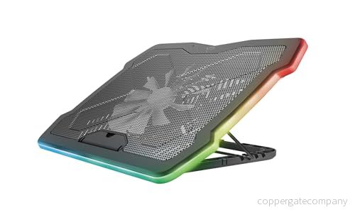 Trust Gaming GXT 1126 Aura flerfärgsbelyst laptop kylstativ för bärbara datorer upp till 17,3 tum, kylare med justerbar hastighet, tystnadsläge, USB driven spel svart 8713439241921