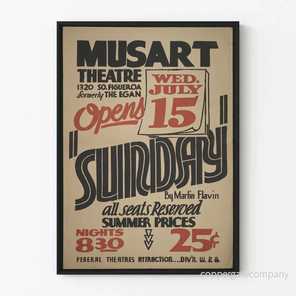 Vintage teaterposter Musart för pjäsen Sunday