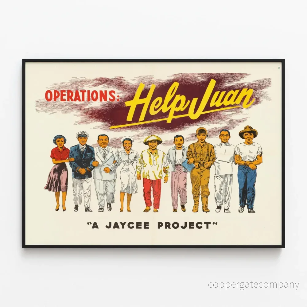 Vintageposter Help Juan - Retro väggdekoration