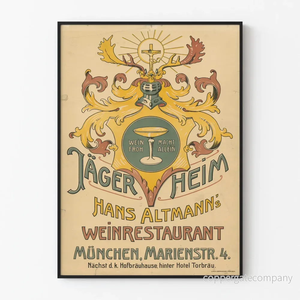 Vintageposter Jägerheim Hans Altmann’s Weinrestaurant München Marienstraße Vintageposter Jägerheim Hans Altmann’s Weinrestaurant München Marienstraße