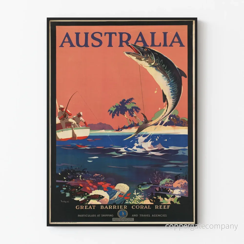 Vintageposter av Australien Stora Barriärrevet Väggdekoration