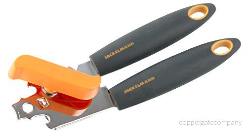 Fackelmann konservöppnare 20 cm mjuk, praktisk med förkromad funktionell del, universell öppnare halkfri och ergonomisk mjuk touch plasthandtag (färg: orange/grå), antal: 1 styck 4008033252195