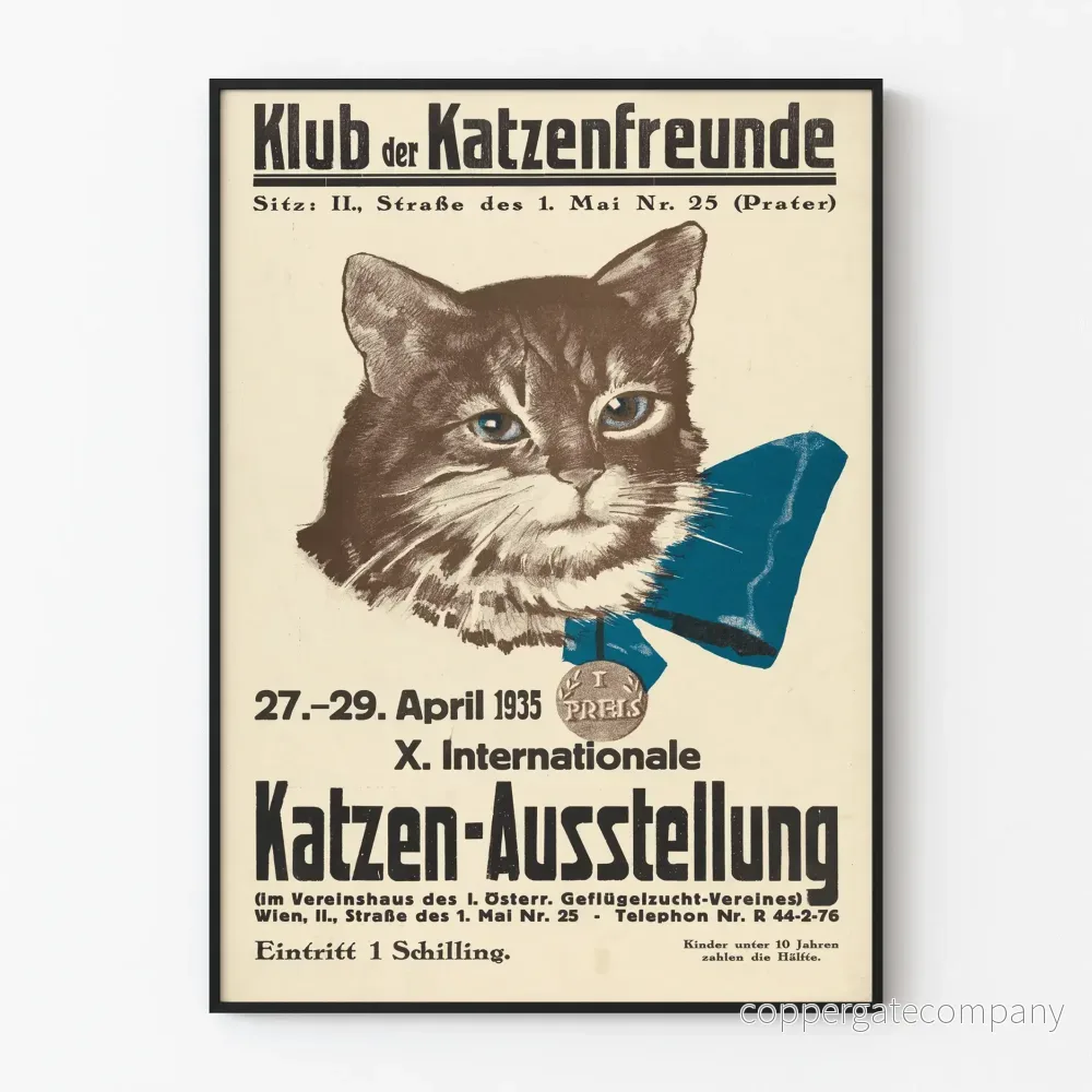 Vintageaffisch för internationell kattutställning 1935 väggdekoration