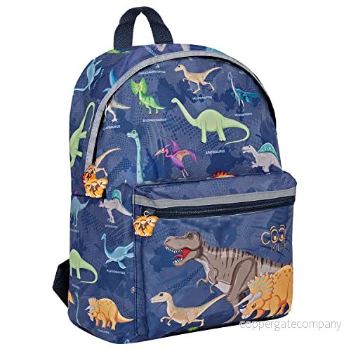 PERLETTI Ryggsäck med Stora Fack för Barn Flerfärgat Tryck Blå Dagsväska Skolan Förskola Resor Småbarn Skolväska Gummitappar i Dragkedjan Pirater Dinosaurier 38x26x16cm (Dinosaurier) 8015831141343
