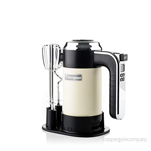 Westinghouse Retro handmixer, 5 hastighetsinställningar + turbofunktion, 2 vispar, degkrokar, LCD display, timer, basgolv, förvaringsväska, 350 watt 4895218314577