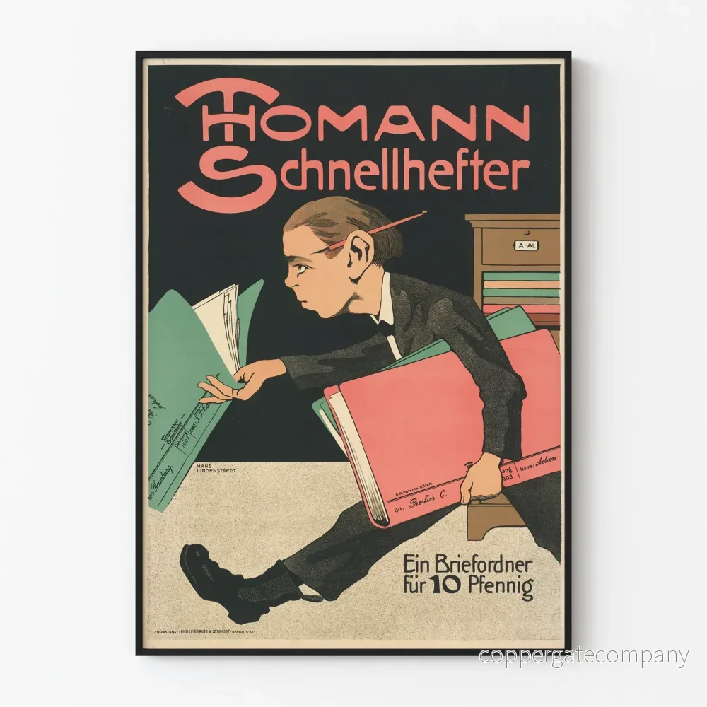 Vintageposter Thomann Schnellhefter för väggdekoration på kontoret