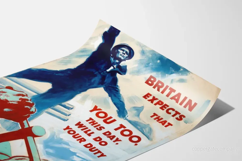 Vintage brittisk propagandaposter med sjöman och slogan - Bild 3