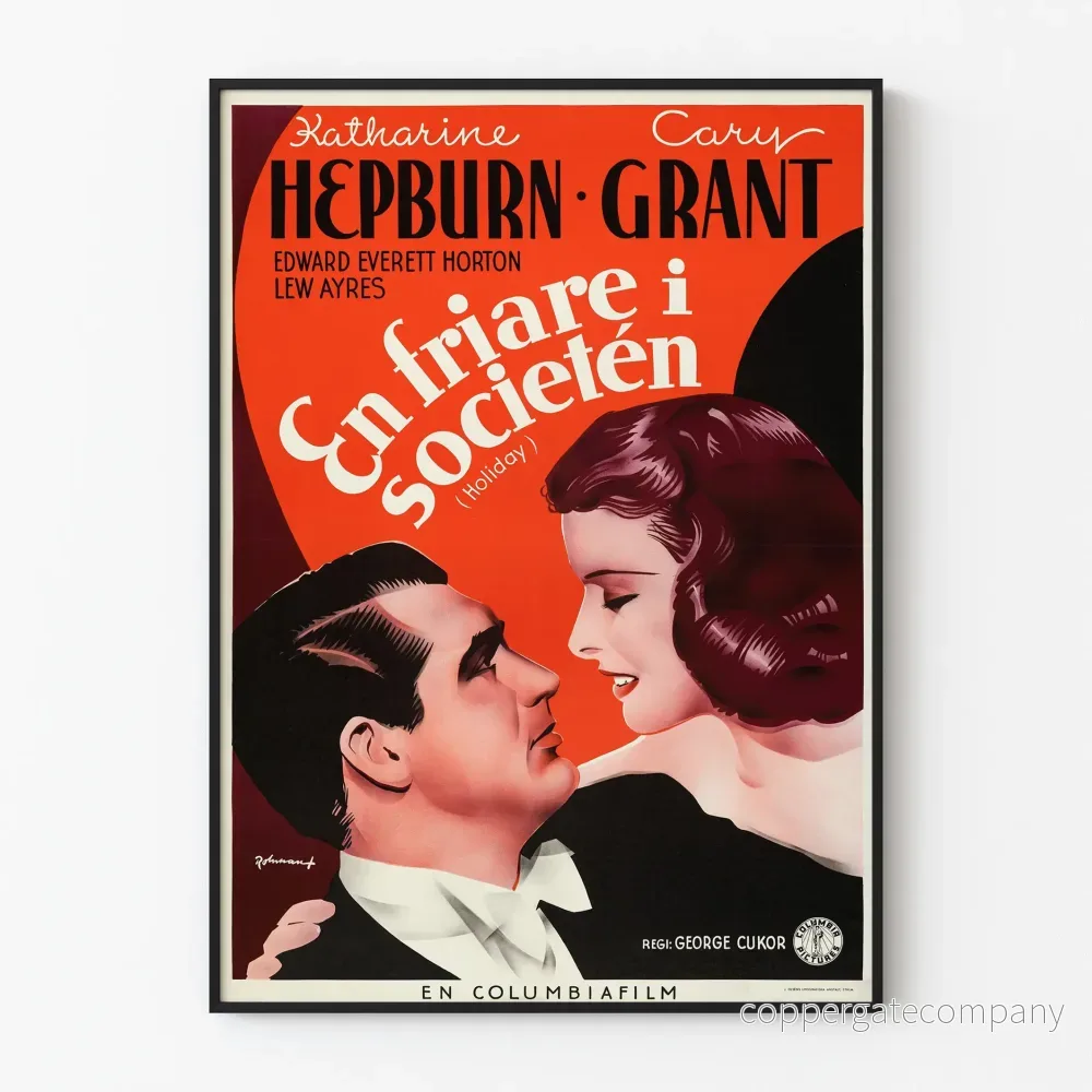 Vintage filmposter Holiday med Katherine Hepburn och Cary Grant