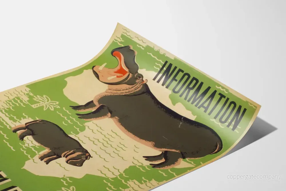 Vintageposter med hippopotamuser från Brookfield Zoo – väggdekoration - Bild 3
