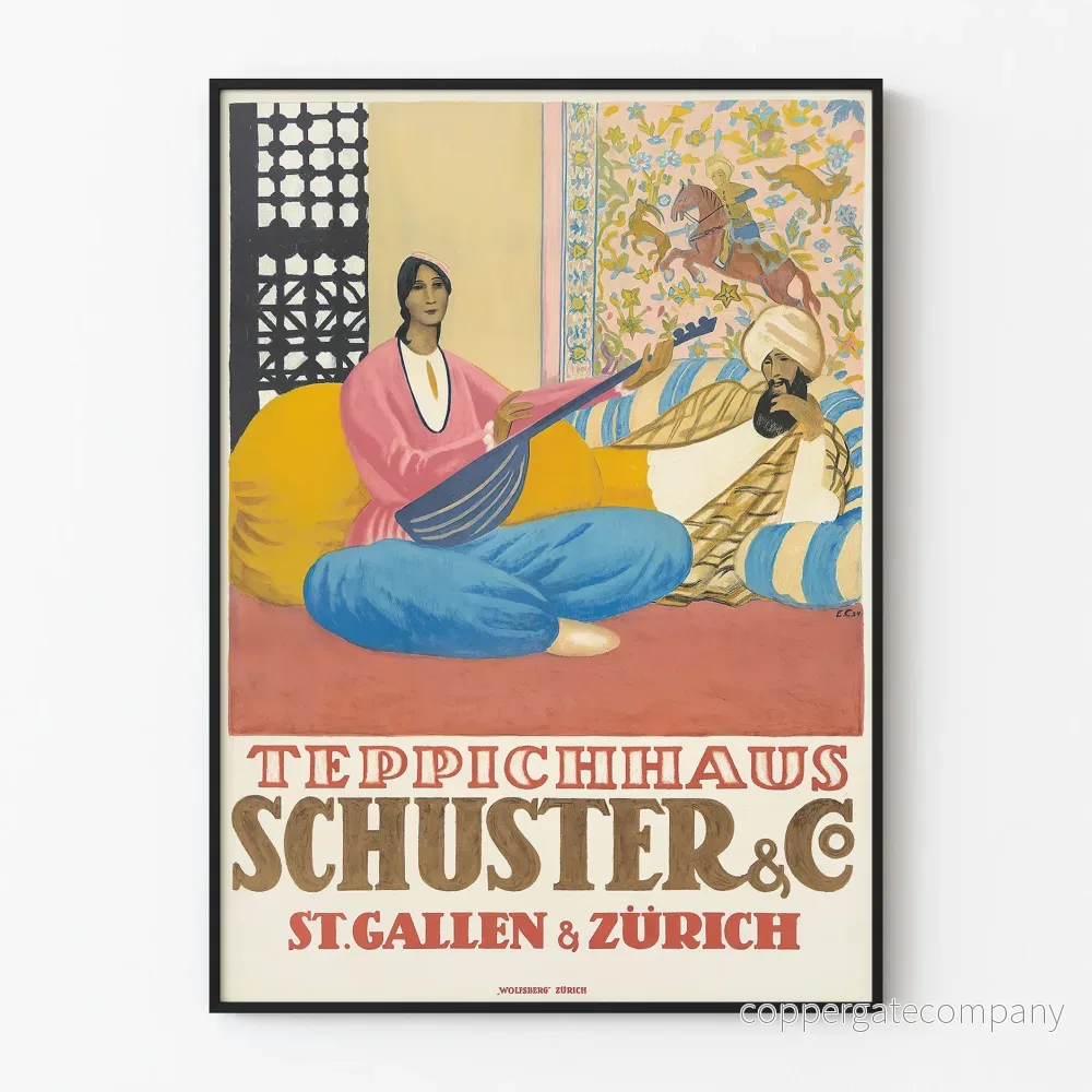 Vintageaffisch Teppichhaus Schuster & Co - Orientaliskt väggdekoration