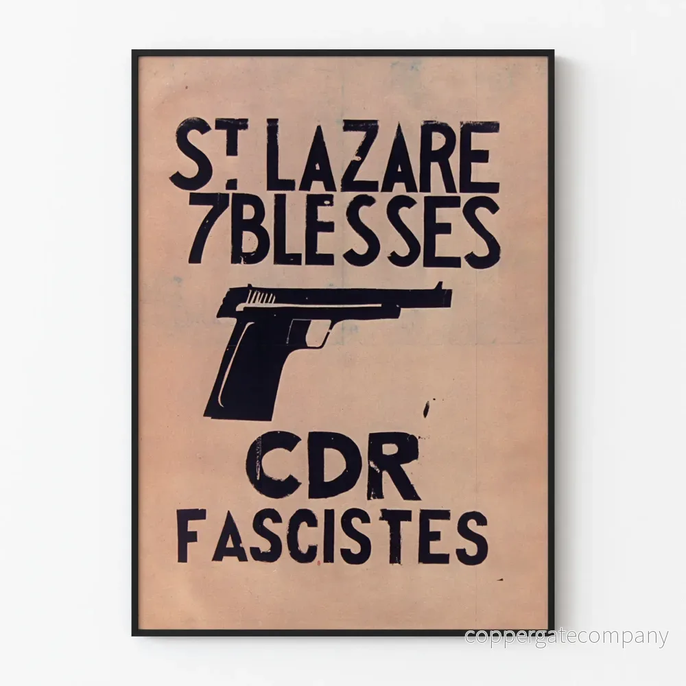 Stadsaffisch St Lazare 7 Skadade - Typografisk design och illustration av pistol