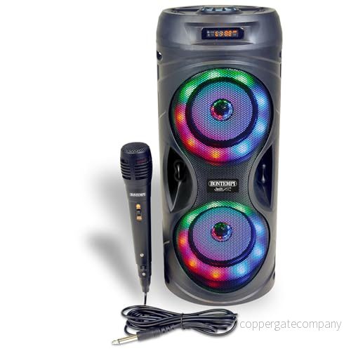 Bontempi SonicSync Trådlös förstärkare med dynamisk mikrofon, ljuseffekter, hög och basregulator, TWS ekoeffekt, 41,4 x 18,8 cm 47663377377