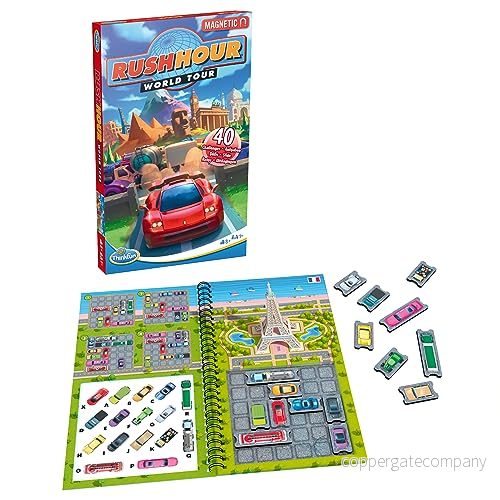 ThinkFun Rush Hour World Tour magnetiskt resepussel ge dig ut på ett globalt äventyr av logik och strategi i en kompakt reseversion 4005556765447