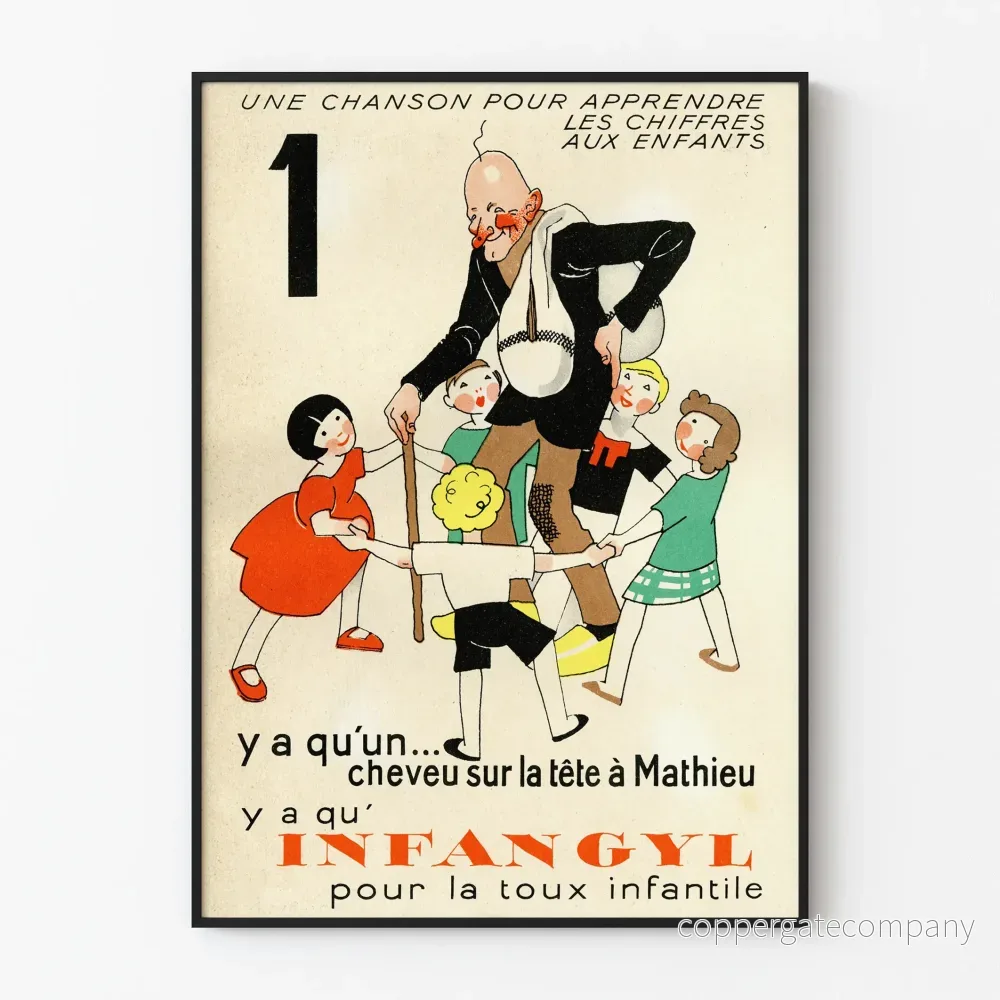 Vintage utbildningsposter - Y det finns bara ett hårstrå på Mathieus huvud
