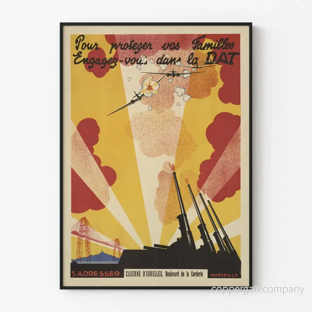 Vintage rekryteringsposter för militär försvar för luftförsvar DAT Vichy