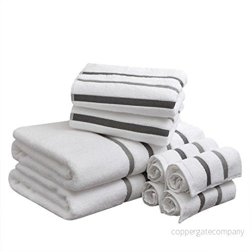 Comfort Spaces Bomull 8 delad badhandduk set randig ultramjuk hotellkvalitet snabbtorkande absorberande badrum dusch hand ansiktstvättlappar, flera storlekar, noll vridning kol 86569987518