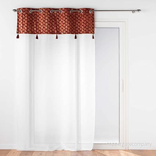 douceur d'intérieur, slöja med öglor (140 X 240 Cm) Evie Bordeaux, sandblästrad toppsammet och tofs 3574386272735