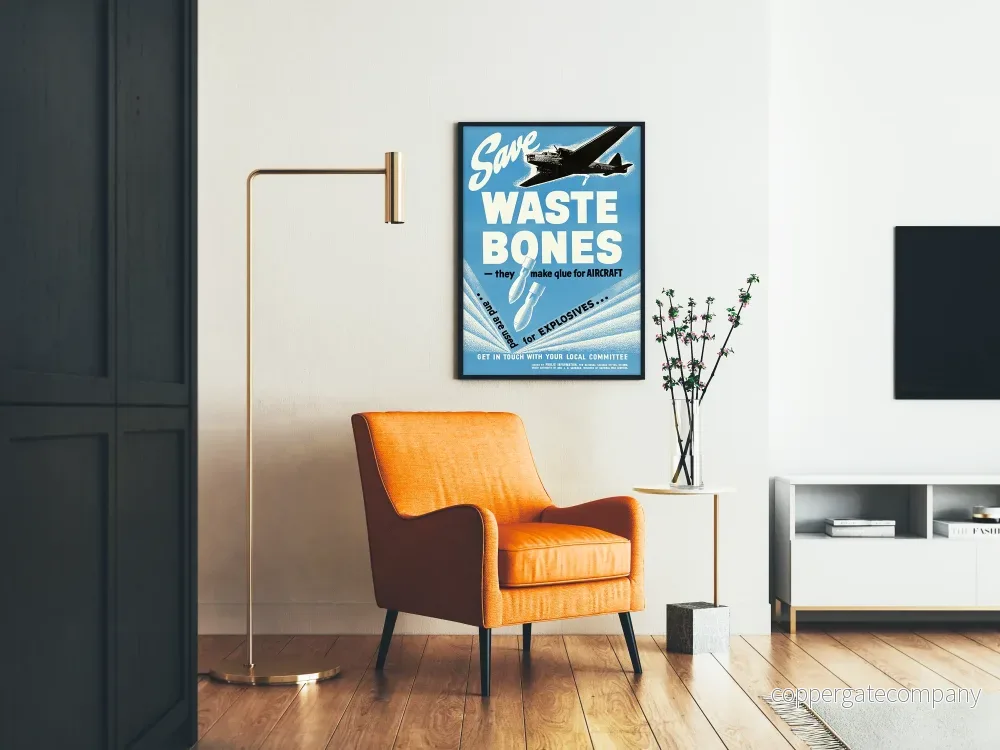 Vintageaffisch Save Waste Bones väggdekoration flygplan och ammunition - Bild 2