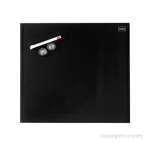 Nobo Liten Magnetisk Whiteboard i Glas, Avtorkningsbar med Tavelsudd, Ramlös, Dolda Fästen för Väggmontering, 450 x mm, Inkluderar Whiteboardpenna och Magneter, Svart, 1903951 5028252419758