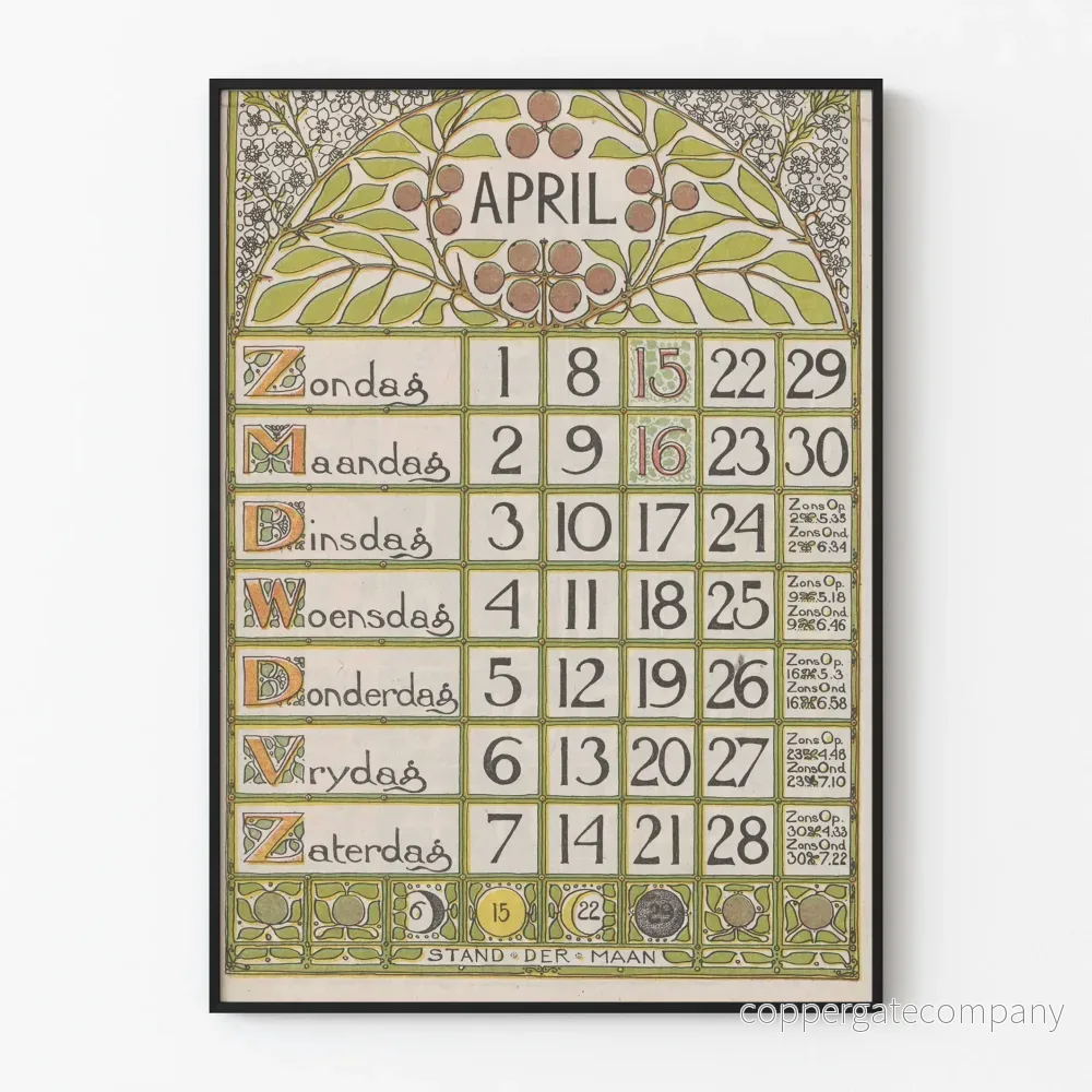 Posters kalender april 1900 i jugendstil